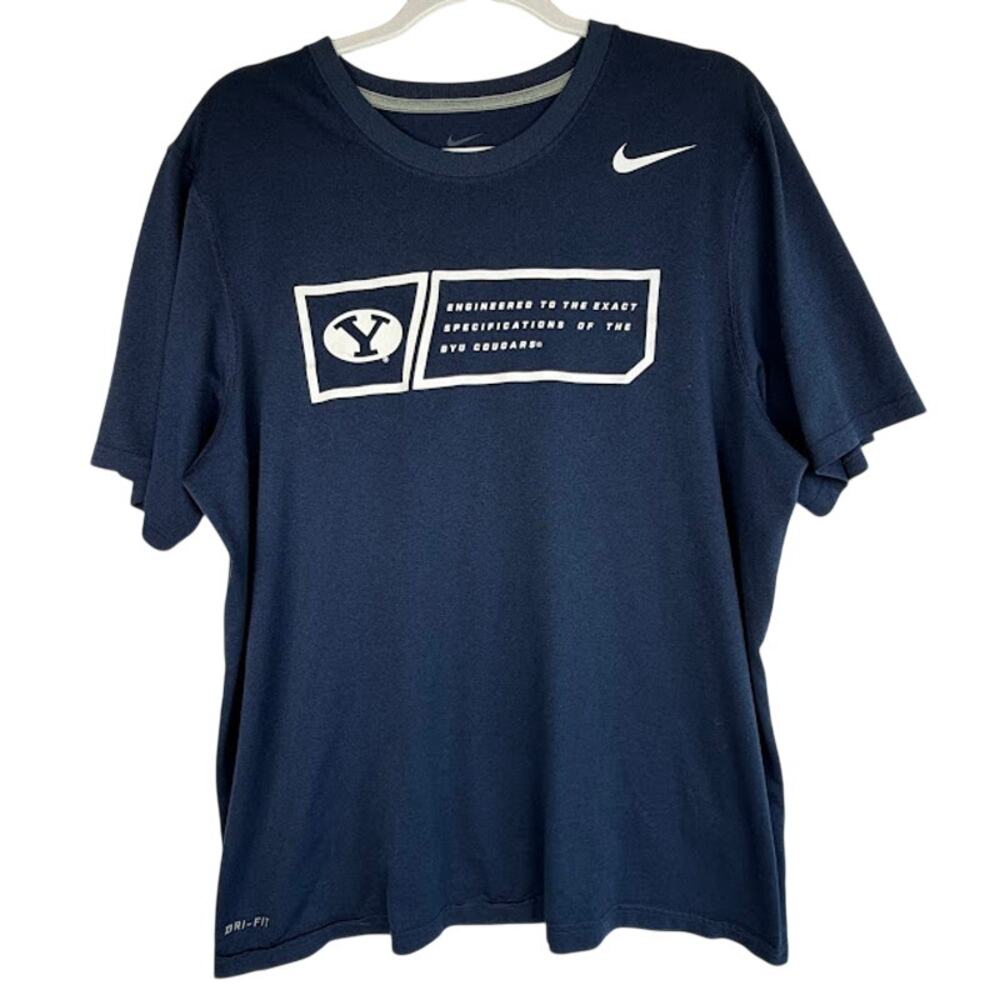 Nike‎ Dri-FIT BYU Cougars T-Shirt Blue Athletic Training Tee Mens